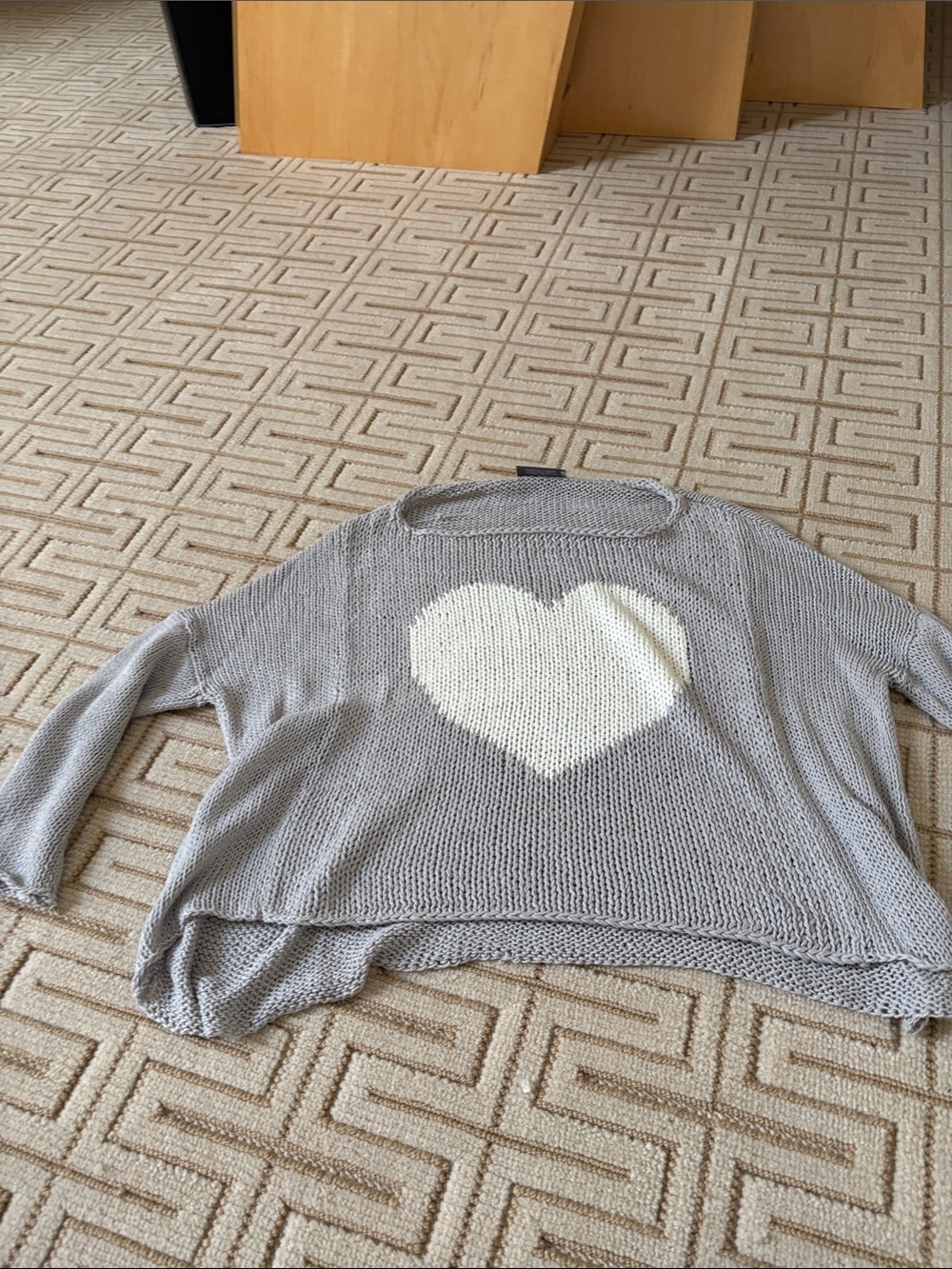 Wooden Ships Light Gray Scoopneck Sweater with White Heart Back